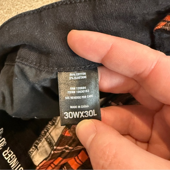 Stylish Black and Orange Plaid Men's Jeans - Picture 7 of 9